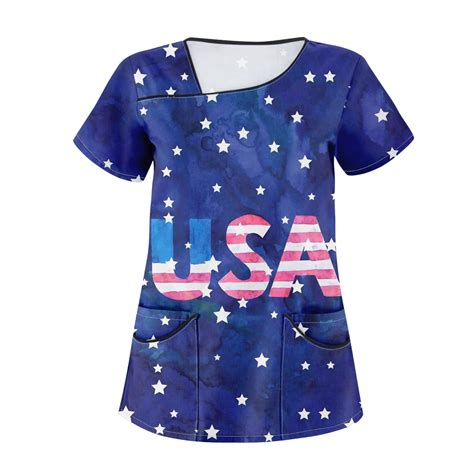 Julmcomo Independence Day Scrub Tops Women American Flag Print Nurse