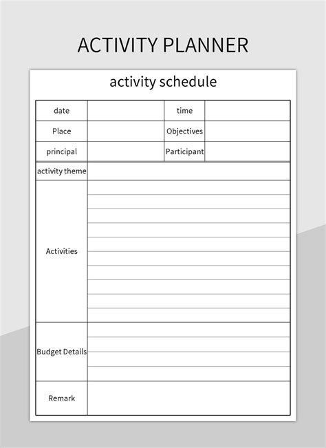 Activity Planner Excel Template And Google Sheets File For Free ...