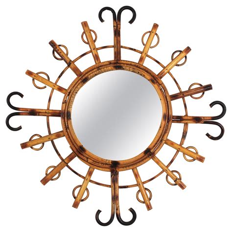 1950s French Riviera Bamboo And Rattan Sunburst Starburst Mirror At 1stdibs