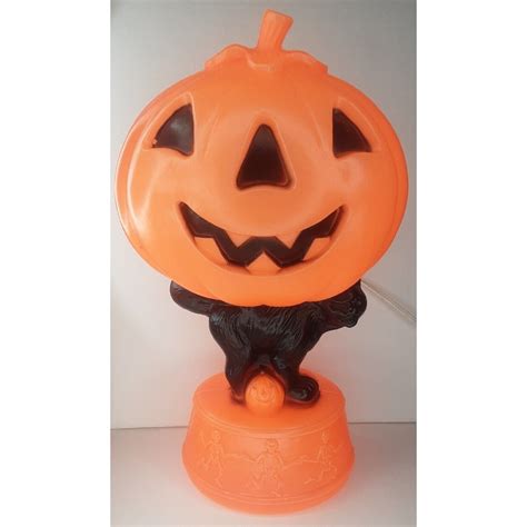 Halloween Empire Blow Mold Plastic Jack O Lantern Black Cat Skeleton