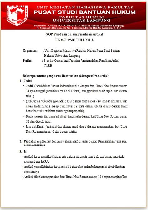 Sop Standard Operating Procedure Dalam Pembuatan Karya Tulis Psbh