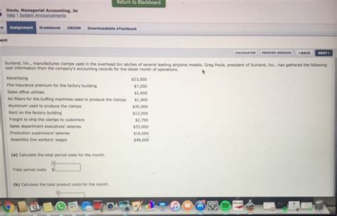 Solved Return To Blackboard Davis Managerial Accounting E Chegg