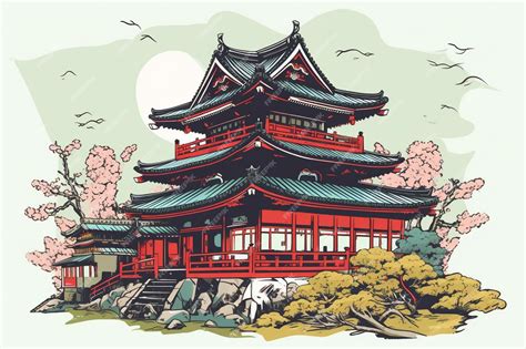 Premium AI Image | A drawing of a japanese temple