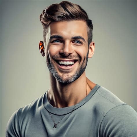 Premium Ai Image Portrait Of Handsome Smiling Man Wearing A Tshirt