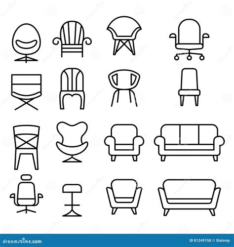 Chair Icon Set In Thin Line Style Stock Vector Illustration Of