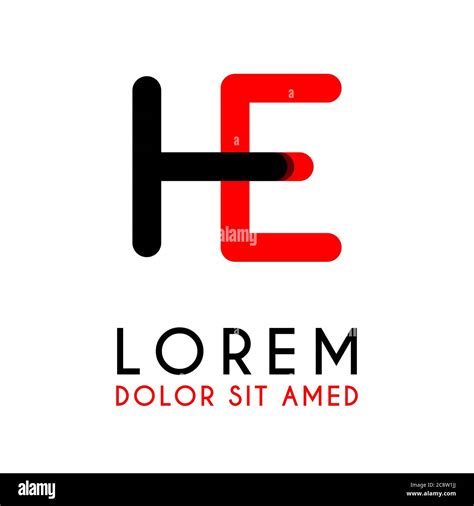 initial Letter HE with red Black and has rounded corners Stock Vector ...
