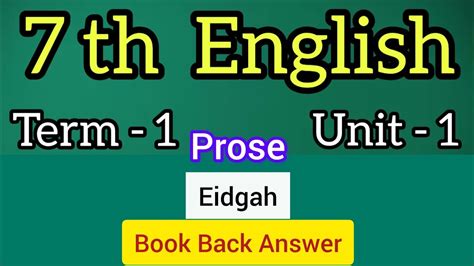 Th English Term Unit Prose Eidgah All Book Back Answer Youtube