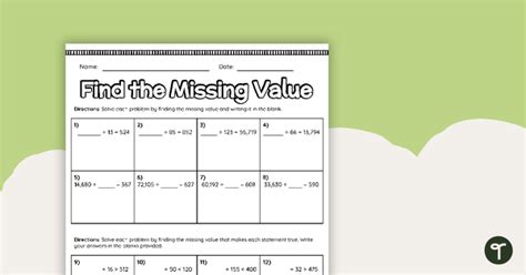 Find The Missing Value Division Worksheet Teach Starter