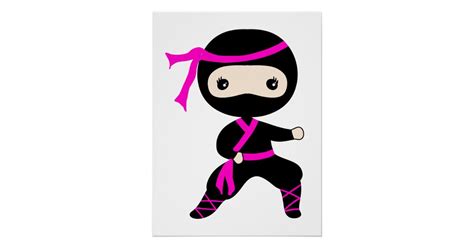 Cute Ninja Kids Warrior Girl Pink Bday Party Poster Zazzle