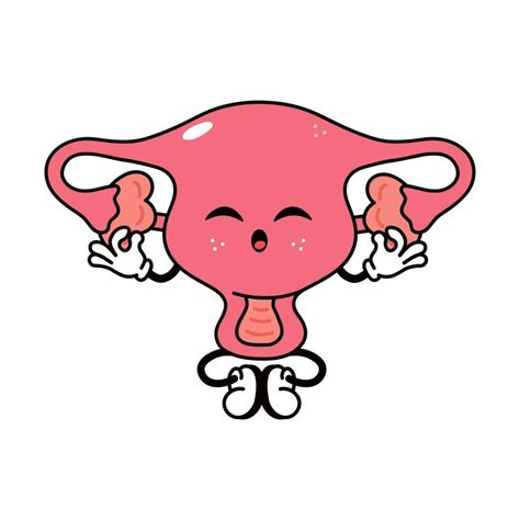 Uterus Doing Yoga Character Vector Hand Drawn Traditional Cartoon Vintage Retro Kawaii