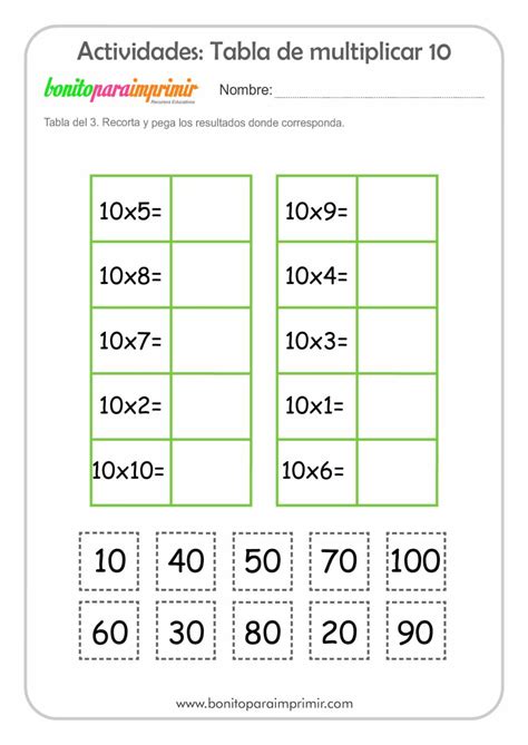 Tabla De Multiplicar Del 10 Bonito Para Imprimir