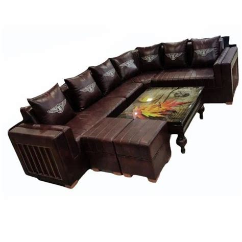 6 Seater Brown L Shape Mango Wood Leather Sofa Set At Rs 70000 Set In