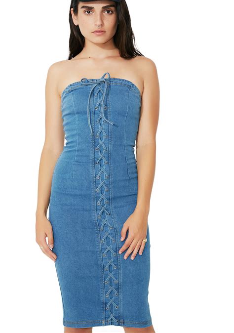 Strapless Lace Up Denim Dress Dolls Kill