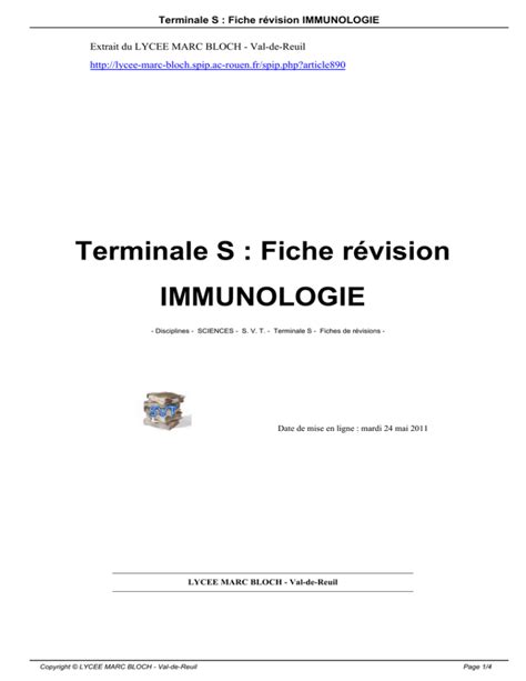 Terminale S Fiche R Vision Immunologie