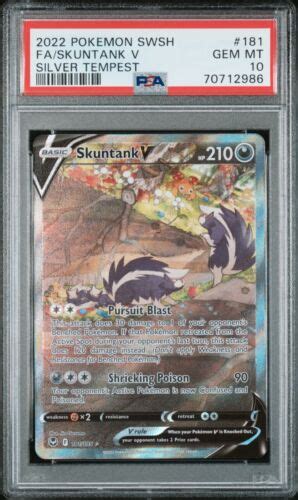 2022 PSA 10 Pokémon TCG Skuntank V ALT ART Silver Tempest 181 195