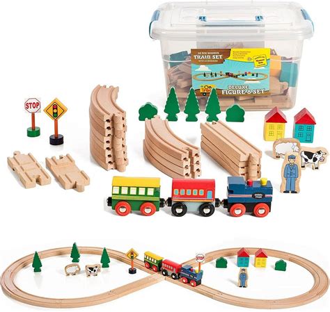 Amazon On Track USA Juego De Tren De Madera De 35 Piezas Todo En