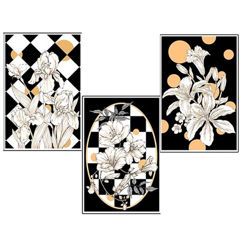 CSCHome 6PCS Cool Wall Decals Dark Black and White Plaid Flowers Wall ...