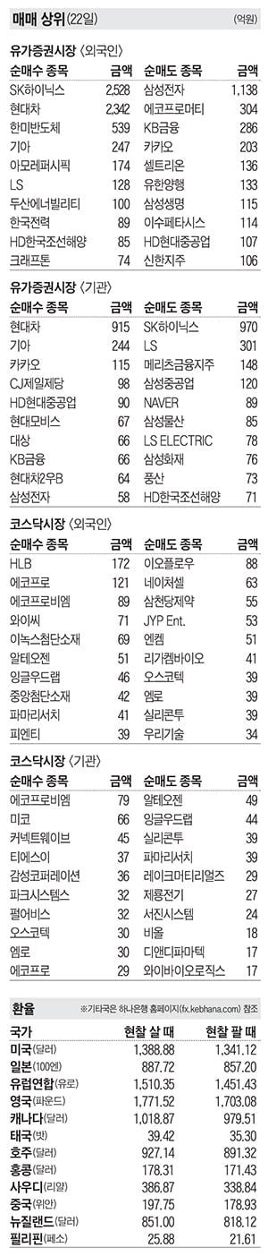 주식 매매 상위 종목 및 환율 2024년 5월 22일자