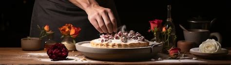 Premium Photo A Person Cutting A Cake With A Knife On It