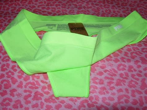 Victoria S Secret Sexy Pink Thong Pantie Seamless Stretch Neon Pop Lime