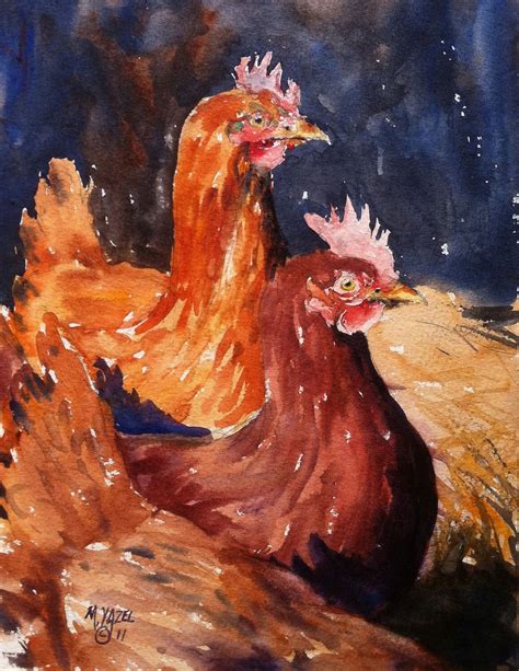 Two Hens Print Of Original Water Color Etsy Watercolor Chicken