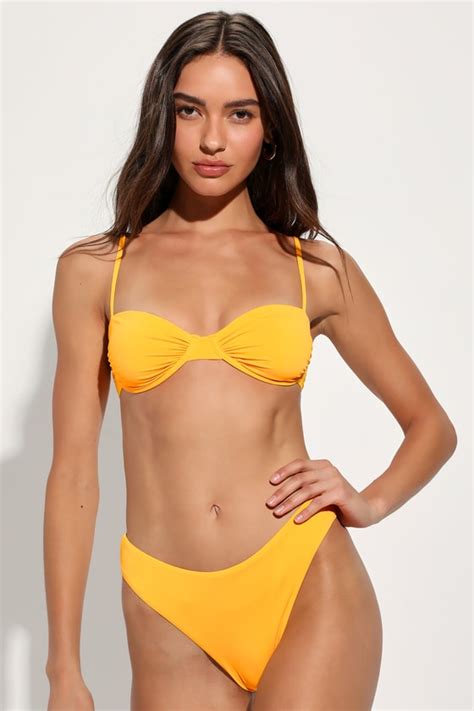 Marigold Yellow Swim High Cut Swim Bottoms Cheeky Bikini Lulus