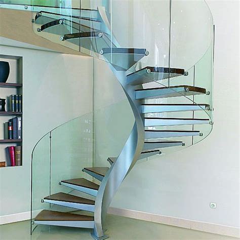 Tempered Glass Railing Staircase Wood Step Steel Spiral Staircase