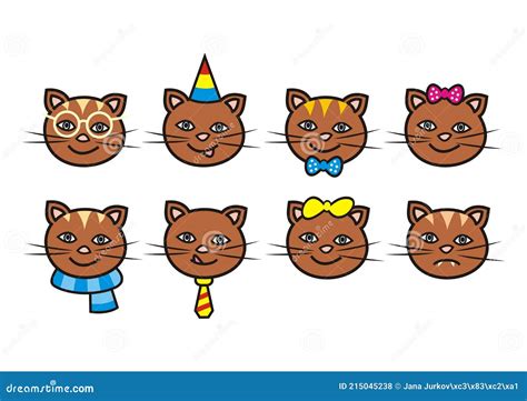 Cats Heads Faces Emoticons Vector Illustration Set | CartoonDealer.com #212916109