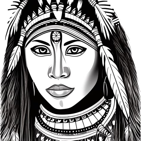 Beautiful Native American Indian Woman Coloring Page Black And White