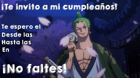 Invitación De Cumpleaños Zoro One Piece