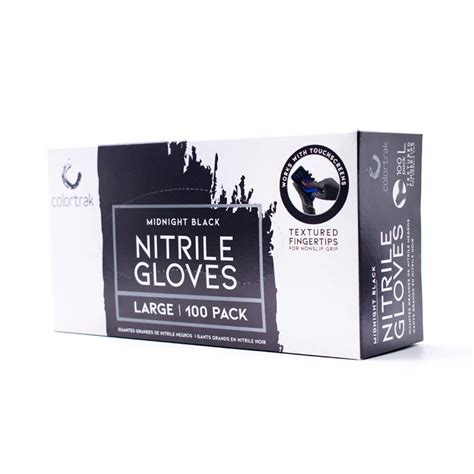 Colortrak Midnight Black Nitrile Gloves Large Salon Cosmetics