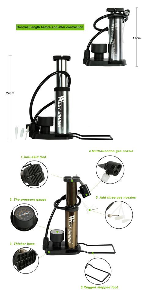 West Biking Bike Foot Pump Activated Bicycle Floor Pump With Gauge