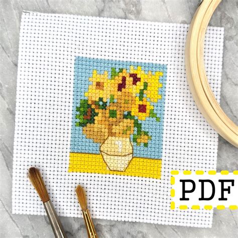 Van Gogh Vase Of Sunflowers Small Mini Art Cross Stitch Etsy Small