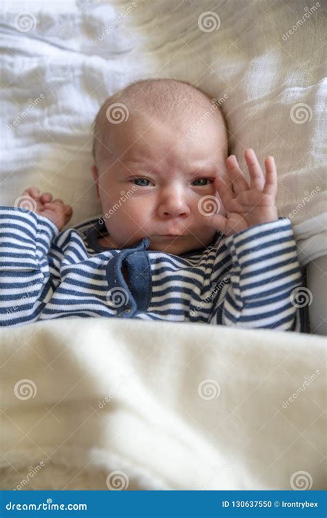 Surprised Newborn Baby Boy After Bath Stock Image