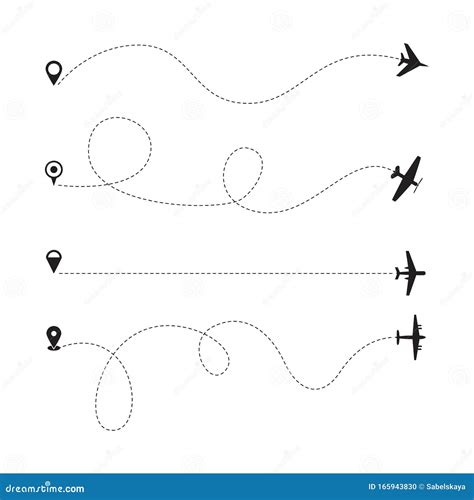 Vliegpad Met Het Pictogram Van Het Vliegtuig Ingesteld Op Verschillende