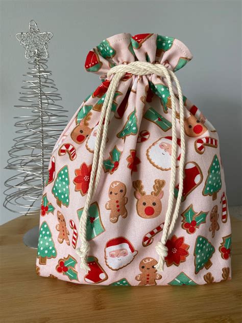 Christmas Fabric Gift Bags Drawstring Bags Reusable Gift Wrap Santa