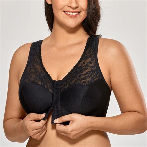 Womens Front Closure Bra Full Cup Wirefree Racerback Lace Plus Size Ebay