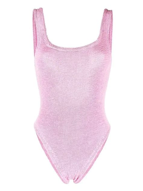 Hunza G Square Neck Crinkle Swimsuit Pink Editorialist