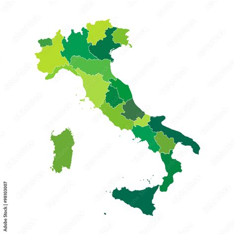 Regions map of Italy. Mappa delle regioni Italia verde Stock Vector ...