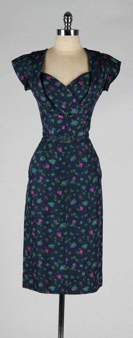 Vintage 1950s Blue Silk Floral Dress