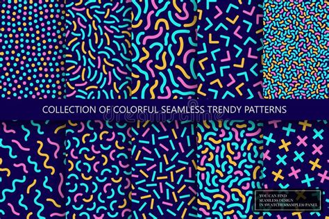 Collection Of Bright Abstract Seamless Patterns Colorful Trendy