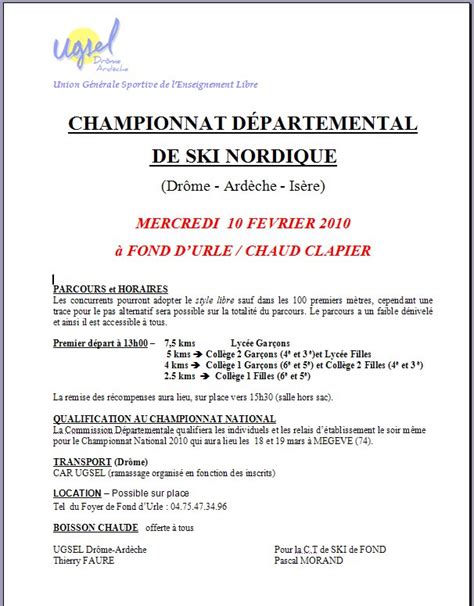 Championnat D Partemental De Ski Nordique Association Sportive