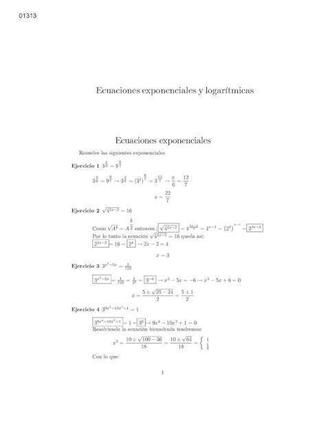 PDF Ecuaciones exponenciales y logarítmicas Ecuaciones