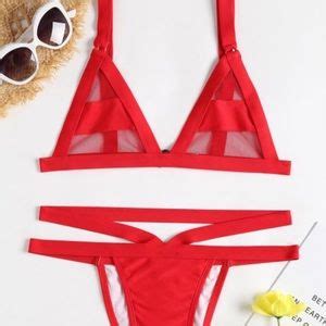 Zaful Swim Red Mesh Bikini Poshmark