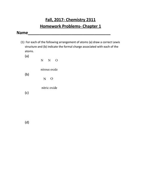 Homework Chapter 1 Fall 2017 Chemistry 2311 Homework Problems