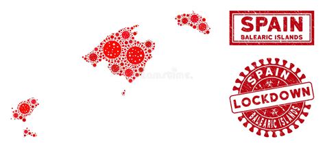 Mosaic Balearic Islands Map And Scratched Lockdown Stamps Stock
