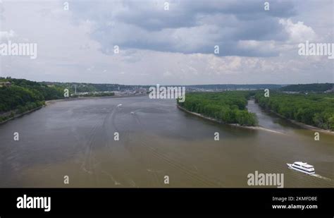 Amazing Aerial View Of The Mighty Mississippi River With Dubuque Iowa