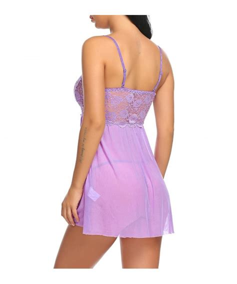 Women Sheer Mesh Lingerie Chemise Nightgown Sexy Lace Babydoll Sleepwear S Xxl Purple