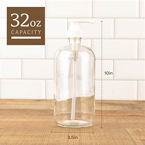 Kitchentoolz 32 Ounce Large Clear Glass Boston Round Bottles With White