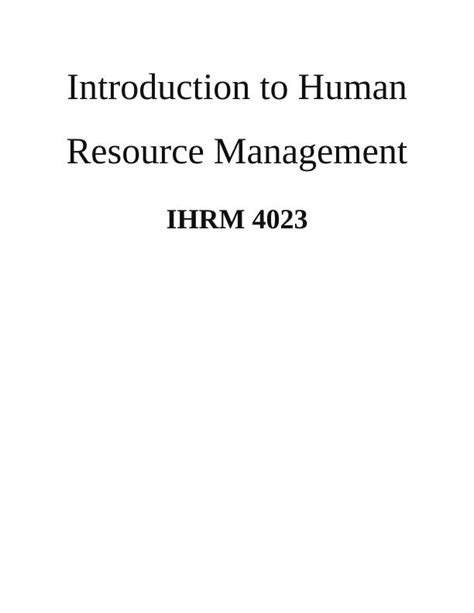 Introduction To Human Resource Management Ihrm 4023